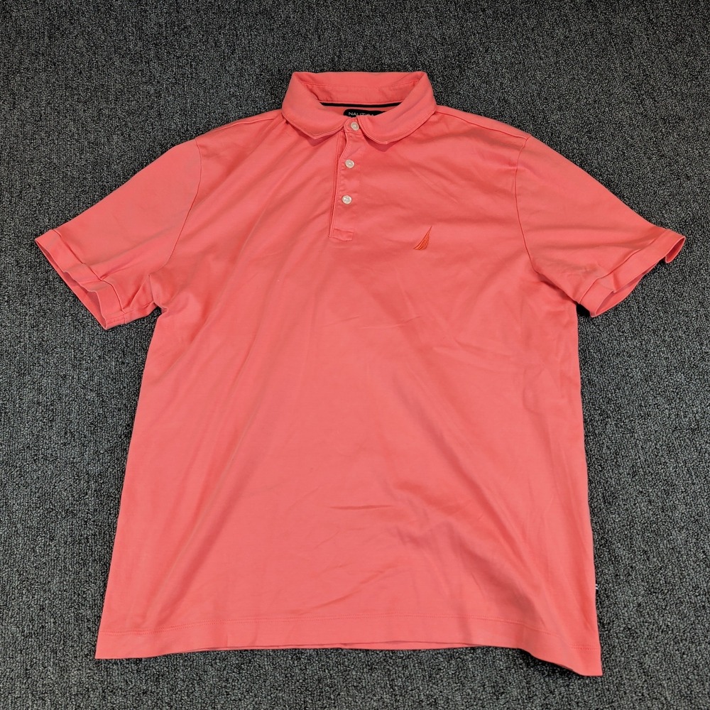 Nautica Polo Shirt Size L Mens Coral Pink Short Sleeve Cotton Classic Fit Logo